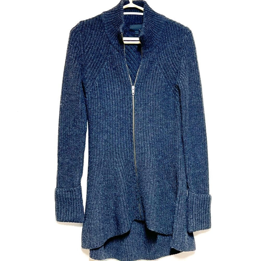 INTERMIX Gina Zip-Up Grey Fit and Flare Chunky Cable Knit Wool Cardigan Sz S